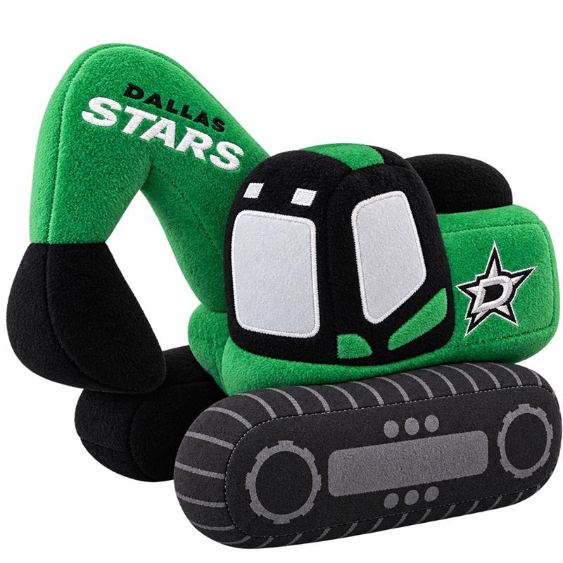 Dallas Stars plush excavator. Green body, black wheels and team logo