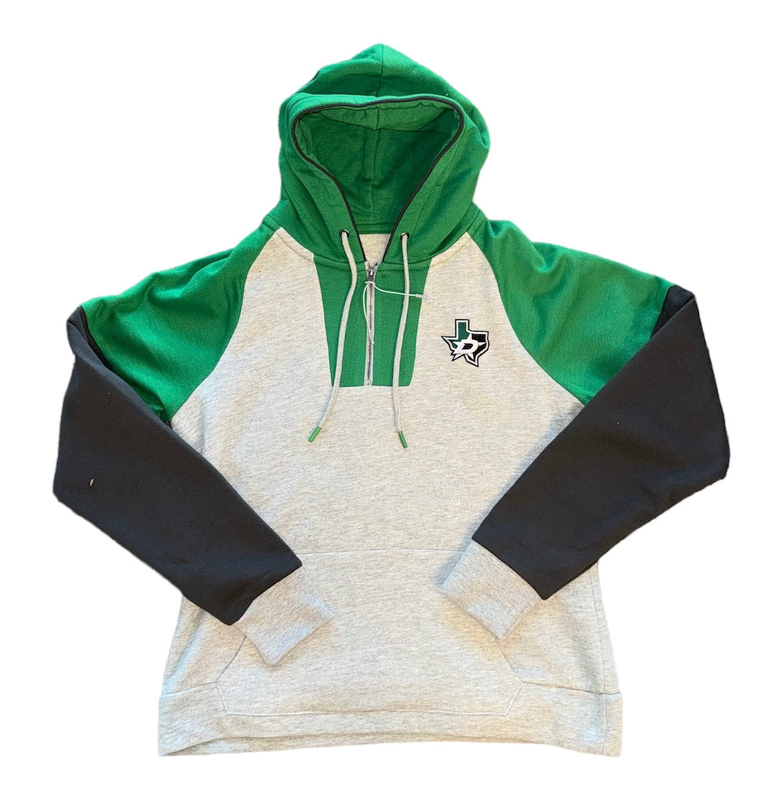 DALLAS STARS ANTIGUA WOMEN'S JACKPOT 1/4 ZIP HOODIE - FRONT VIEW 