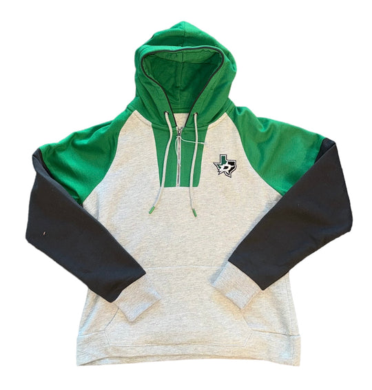 DALLAS STARS ANTIGUA WOMEN'S JACKPOT 1/4 ZIP HOODIE - FRONT VIEW 