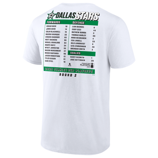 DALLAS STARS FANATICS 2025 ROUND 2 PLAYOFF ROSTER S/S TEE