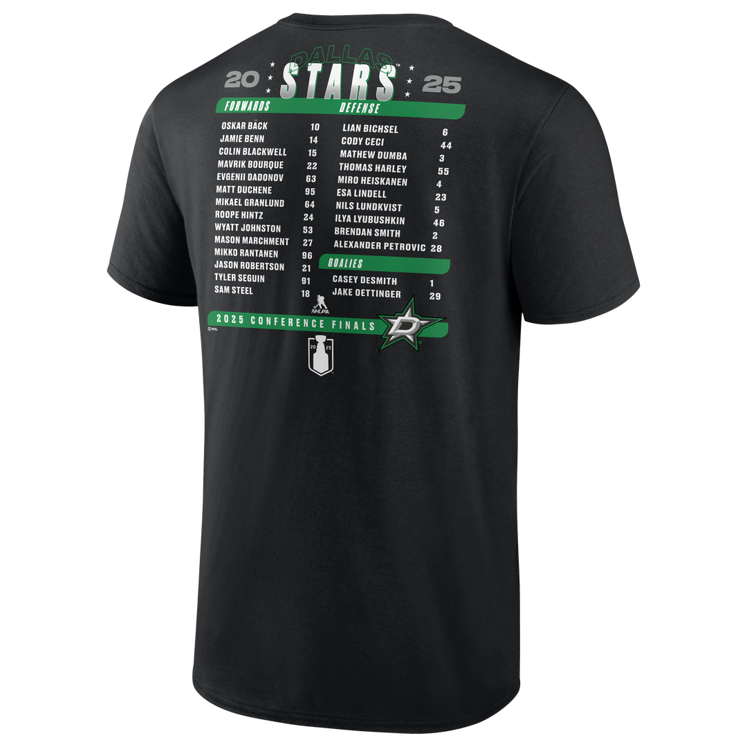DALLAS STARS FANATICS 2025 WESTERN CONFERENCE FINAL ROSTER TEE - BACK VIEW