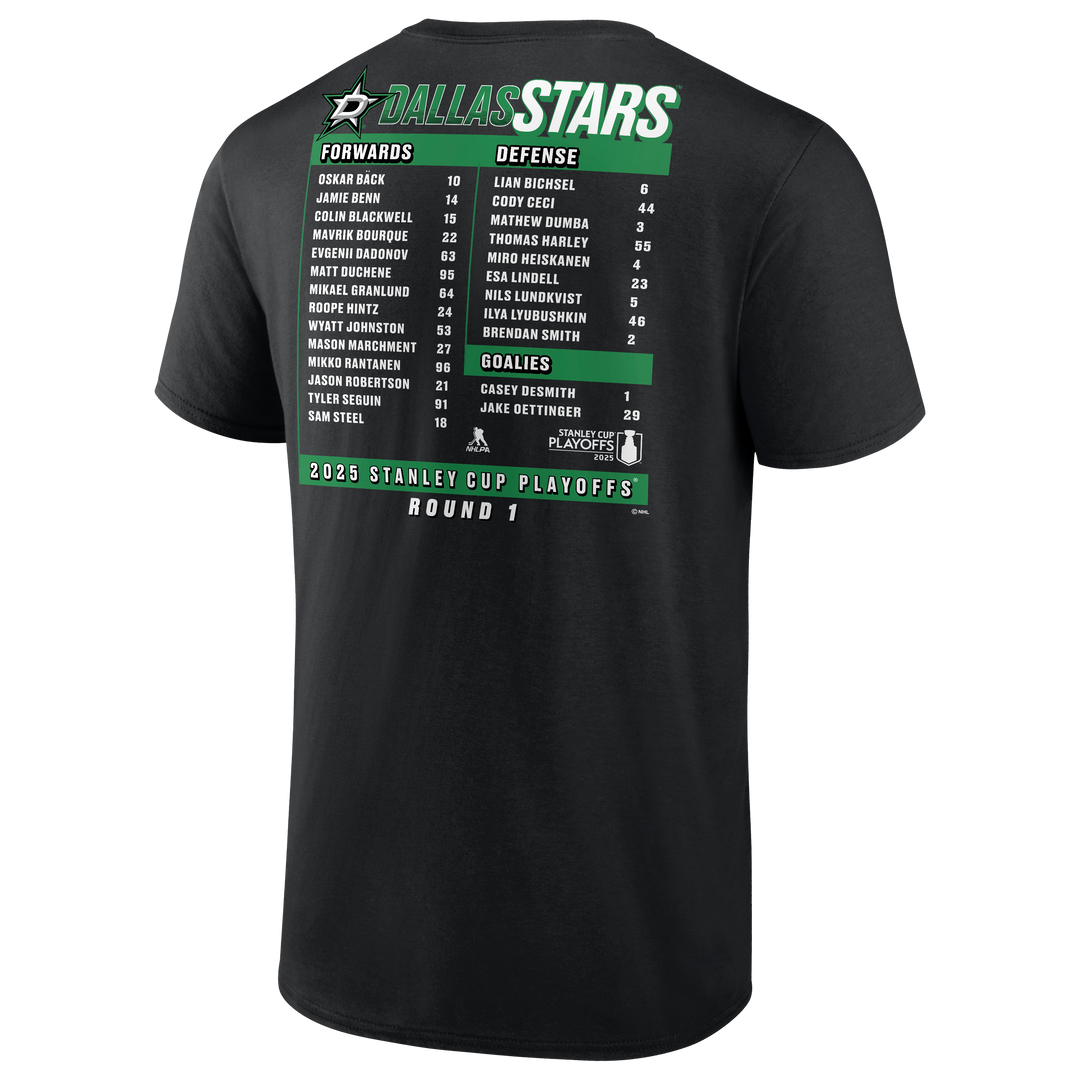 DALLAS STARS FANATICS 2025 ROUND 1 PLAYOFF ROSTER S/S TEE - BACK VIEW