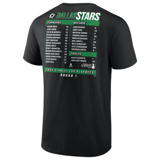 DALLAS STARS FANATICS 2025 ROUND 1 PLAYOFF ROSTER S/S TEE - BACK VIEW
