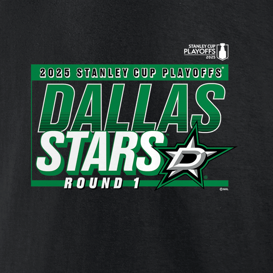 DALLAS STARS FANATICS 2025 ROUND 1 PLAYOFF ROSTER S/S TEE - FRONT GRAPHIC VIEW