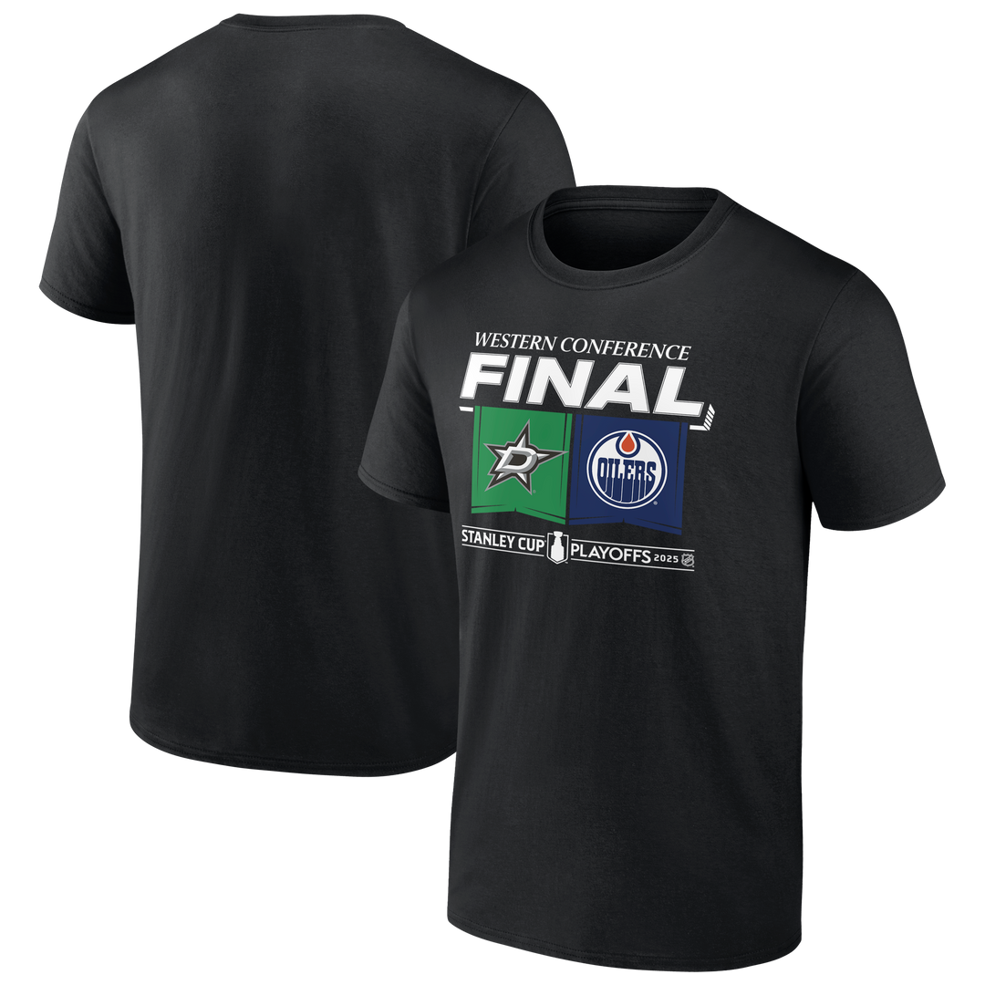 DALLAS STARS FANATICS 2025 WESTERN CONFERENCE FINAL MATCH-UP TEE - FRONT & BACK VIEW