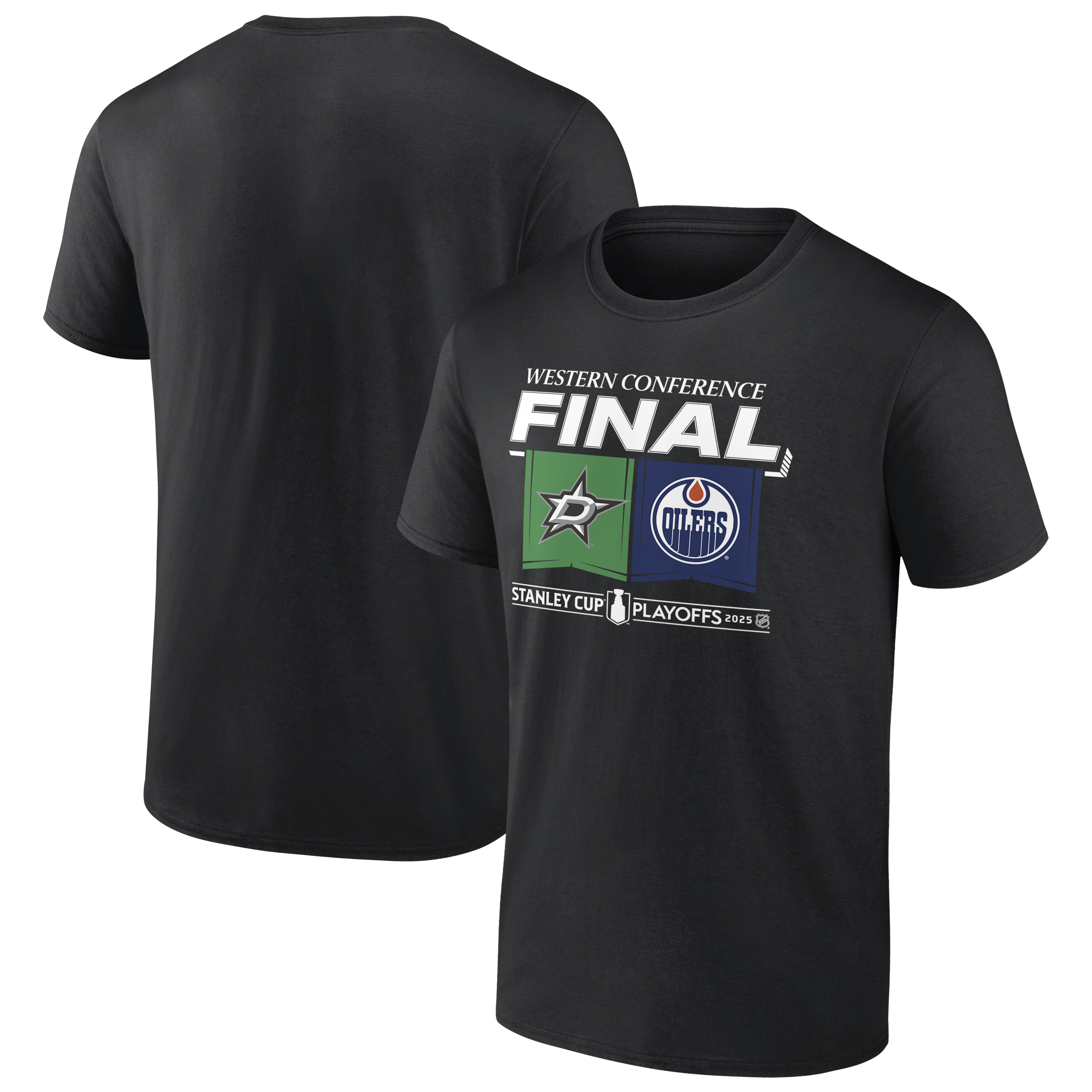 DALLAS STARS FANATICS 2025 WESTERN CONFERENCE FINAL MATCH-UP TEE - FRONT & BACK VIEW