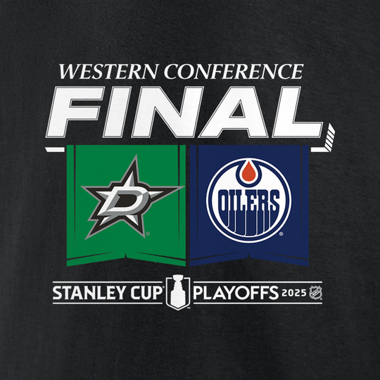 DALLAS STARS FANATICS 2025 WESTERN CONFERENCE FINAL MATCH-UP TEE - ZOOMED IN LOGO VIEW