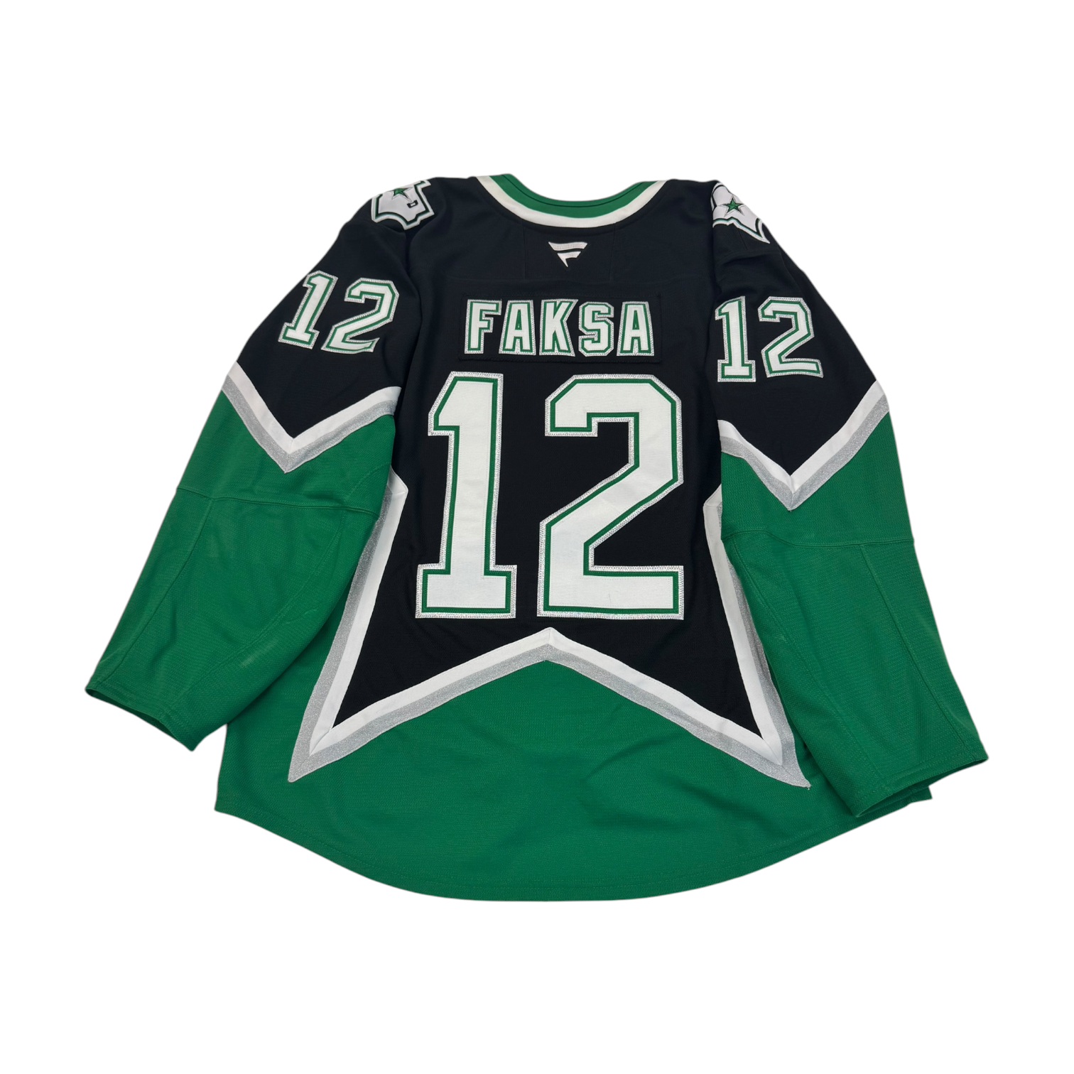 Dallas Stars '99 Alternate Hockey jersey with number 12 and name 'Faksa' on back. Jersey on a white background