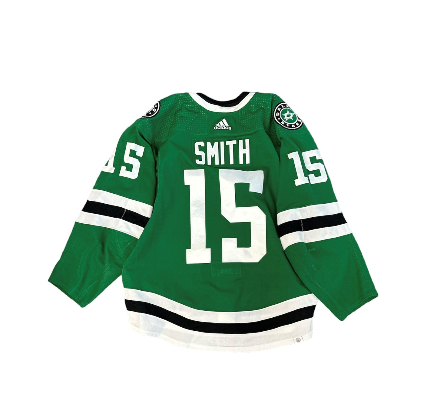 PHOTO OF BACK OF SMITH GAME USED HOME JERSEY