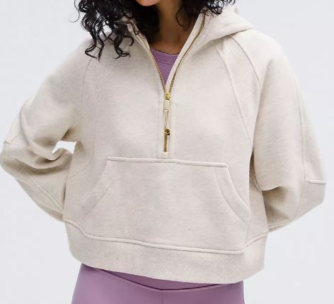 Photo of Lululemon model wearing Scuba Oversized Half-Zip Hoodie in Bone