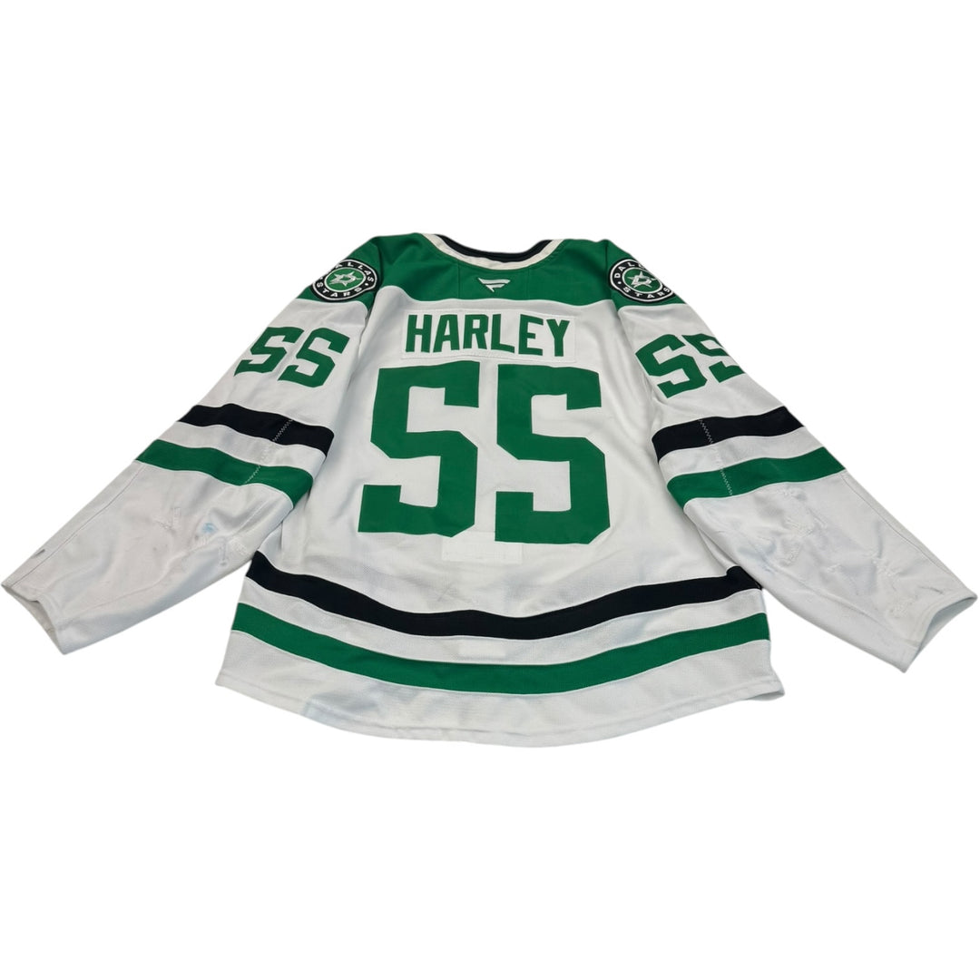 Game worn Dallas Stars away jersey with 'Harley' and number '55' Jersey on a white background