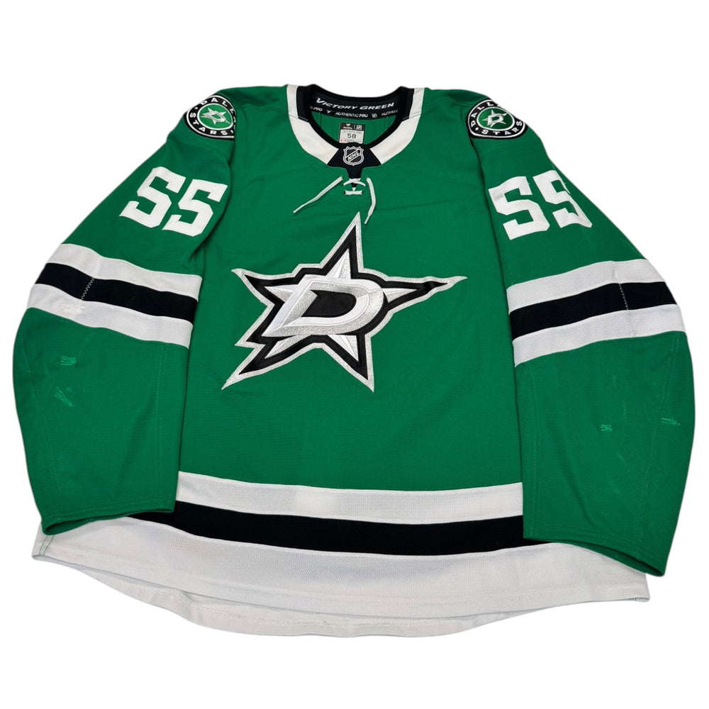 Green hockey jersey with number 55 and star logo on a white background