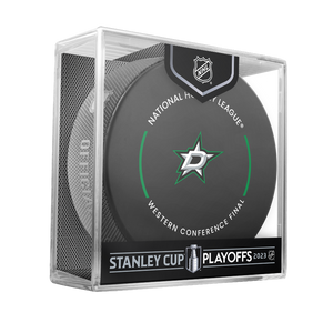DALLAS STARS INGLASCO 2023 WESTERN CONFERENCE FINAL GAME PUCK WITH CASE
