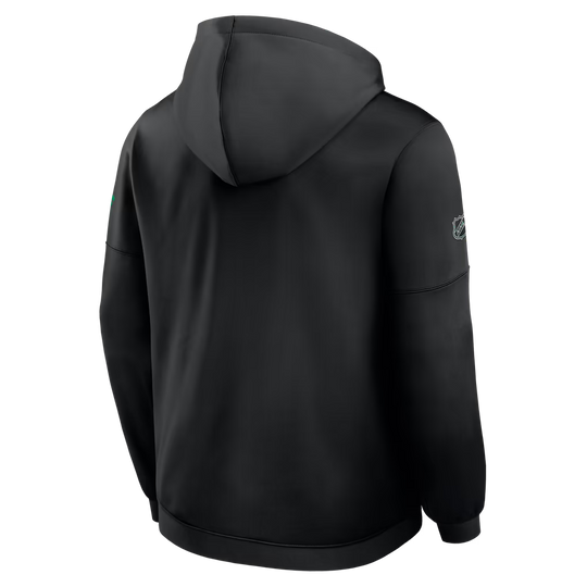 Black pullover hoodie shown from the back, featuring a small nhl logo on the left sleeve, set against a plain white background.