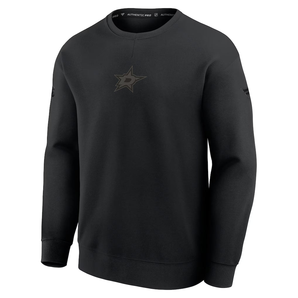 Black sweatshirt with a black Dallas Stars logo. Sweatshirt on a white background