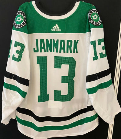 Mattias Janmark 18/19 Game Worn Away Jersey - Set 3 in Green and White - Back View