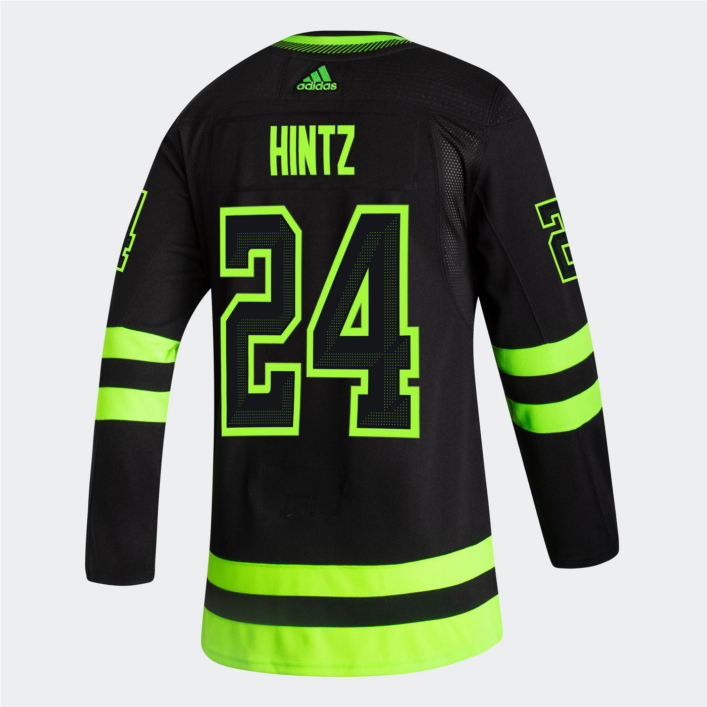 Dallas Stars Adidas Blackout 3rd Roope Hintz Authentic Pro Jersey in Black and Green - Back View