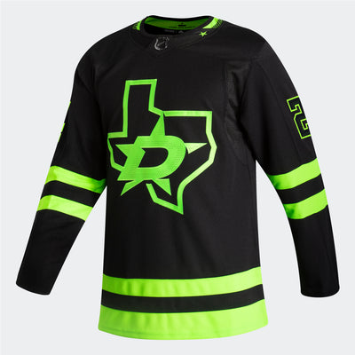 Dallas Stars Adidas Blackout 3rd Roope Hintz Authentic Pro Jersey in Black and Green - Front View