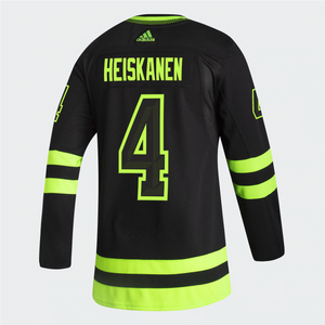 Dallas Stars Adidas Blackout 3rd Miro Heiskanen Authentic Pro Jersey in Black and Green - Back View