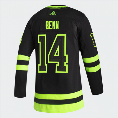 Dallas Stars Adidas Blackout 3rd Jamie Benn Authentic Pro Jersey in Black and Green - Back View