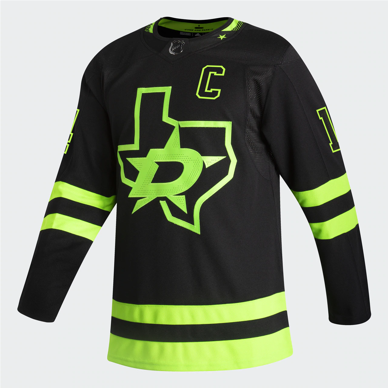 Dallas Stars Adidas Blackout 3rd Jamie Benn Authentic Pro Jersey in Black and Green - Front View