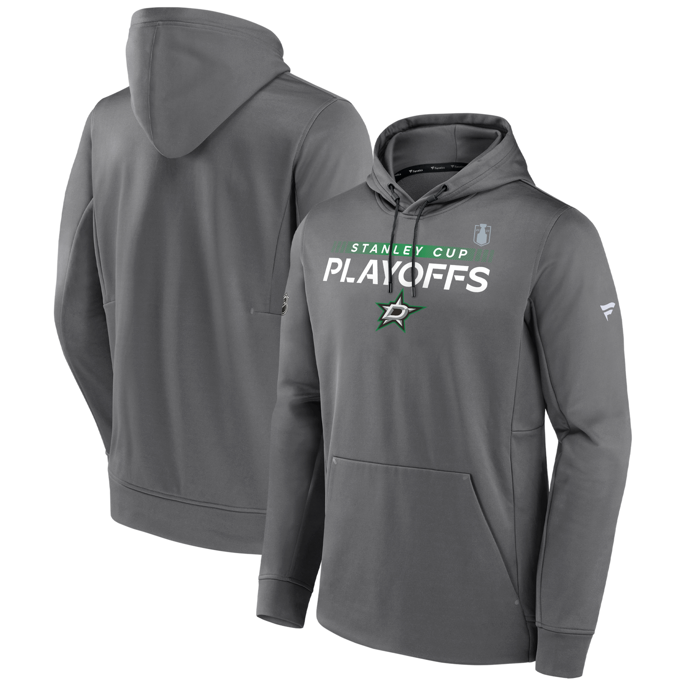 Dallas Stars Fanatics 21-22 Playoffs Ap Hoody in Gray - Front and Back View