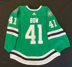 Dallas Stars Team Issued Landon Bow Home Jersey in Green - Back View