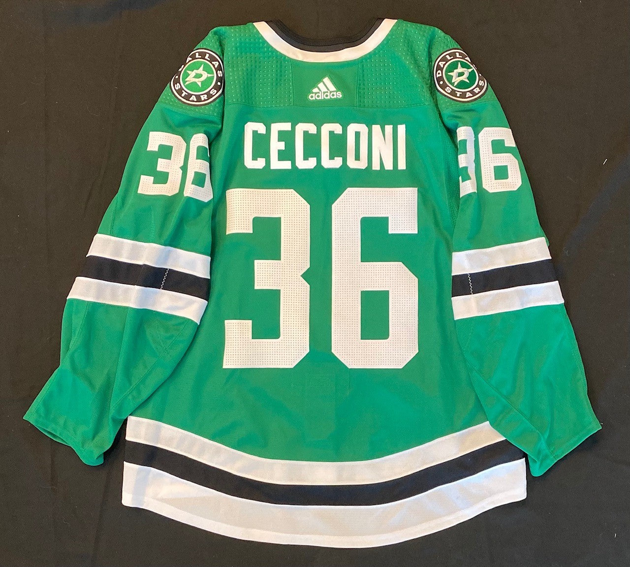 Dallas Stars Team Issued Joseph Cecconi Home Jersey in Green - Back View