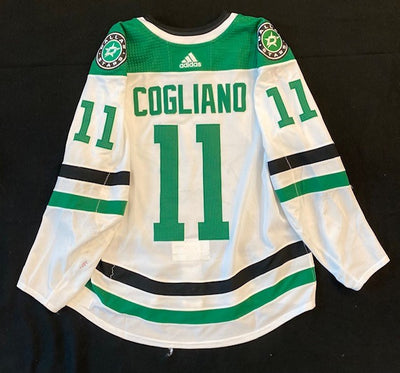 Andrew Cogliano 20/21 Away Set 2 Game Worn Jersey in Green and White - Back View