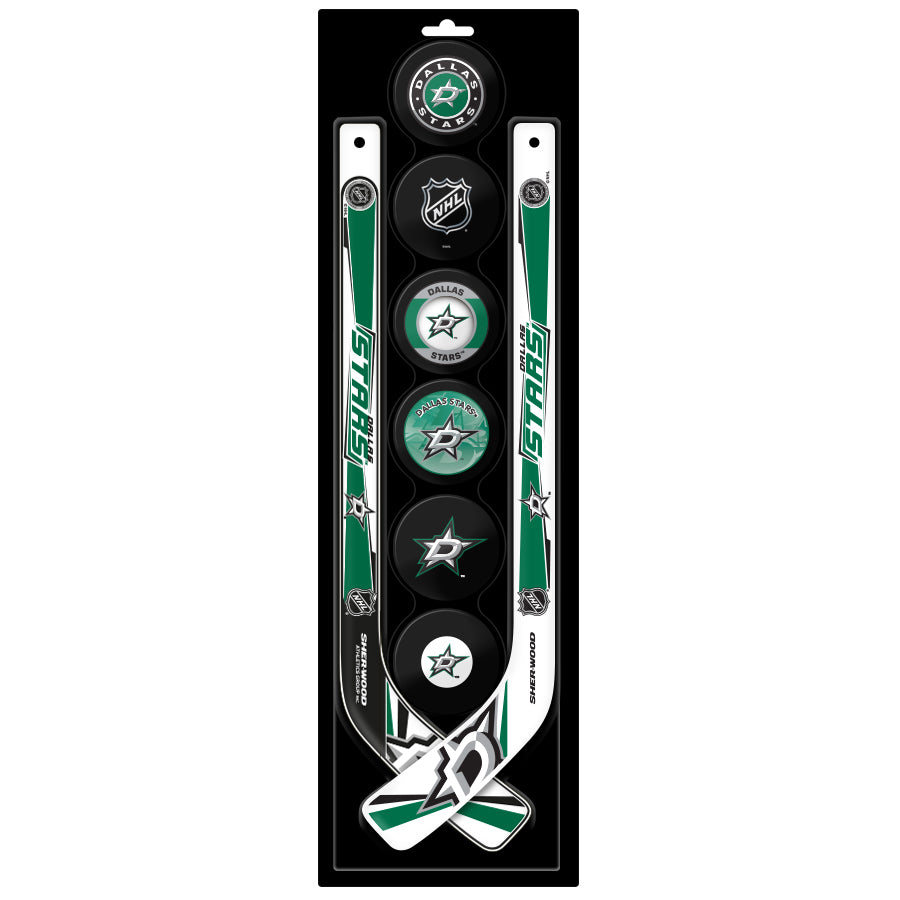 Dallas Stars 6 Pack Hockey Set Stick Puck in Black - Front View