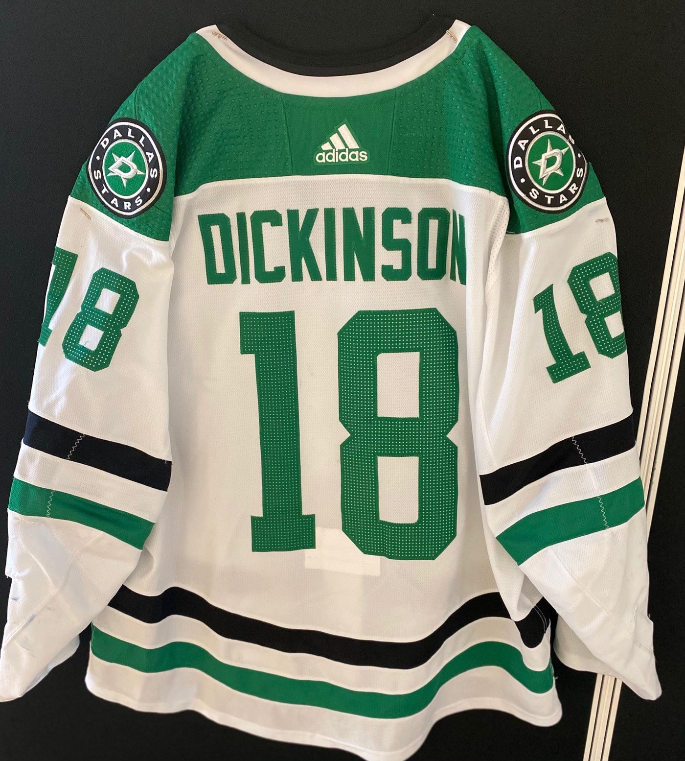 Jason Dickinson 20/21 Away Set 1 Game Worn Jersey in Green and White - Back View