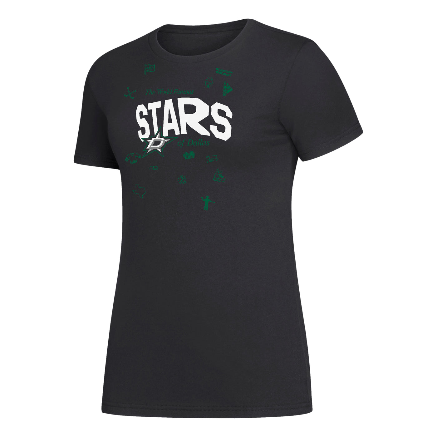 Dallas Stars Adidas Womens World Famous S/s in Black - Front View