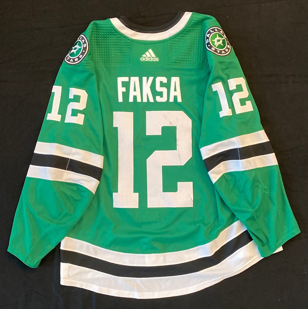 Radek Faksa 20/21 Home Set 1 Game Worn Jersey in Green - Back View