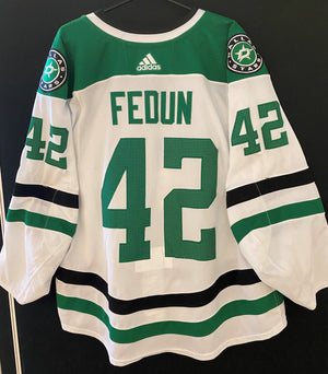 Taylor Fedun 18/19 Game Worn Away Jersey Set 3 in Green and White - Back View