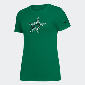Dallas Stars Adidas Womens Logo Collage S/s in Green - Front View