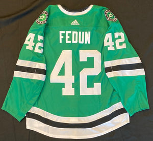 Dallas Stars Team Issued Taylor Fedun Home Jersey in Green - Back View