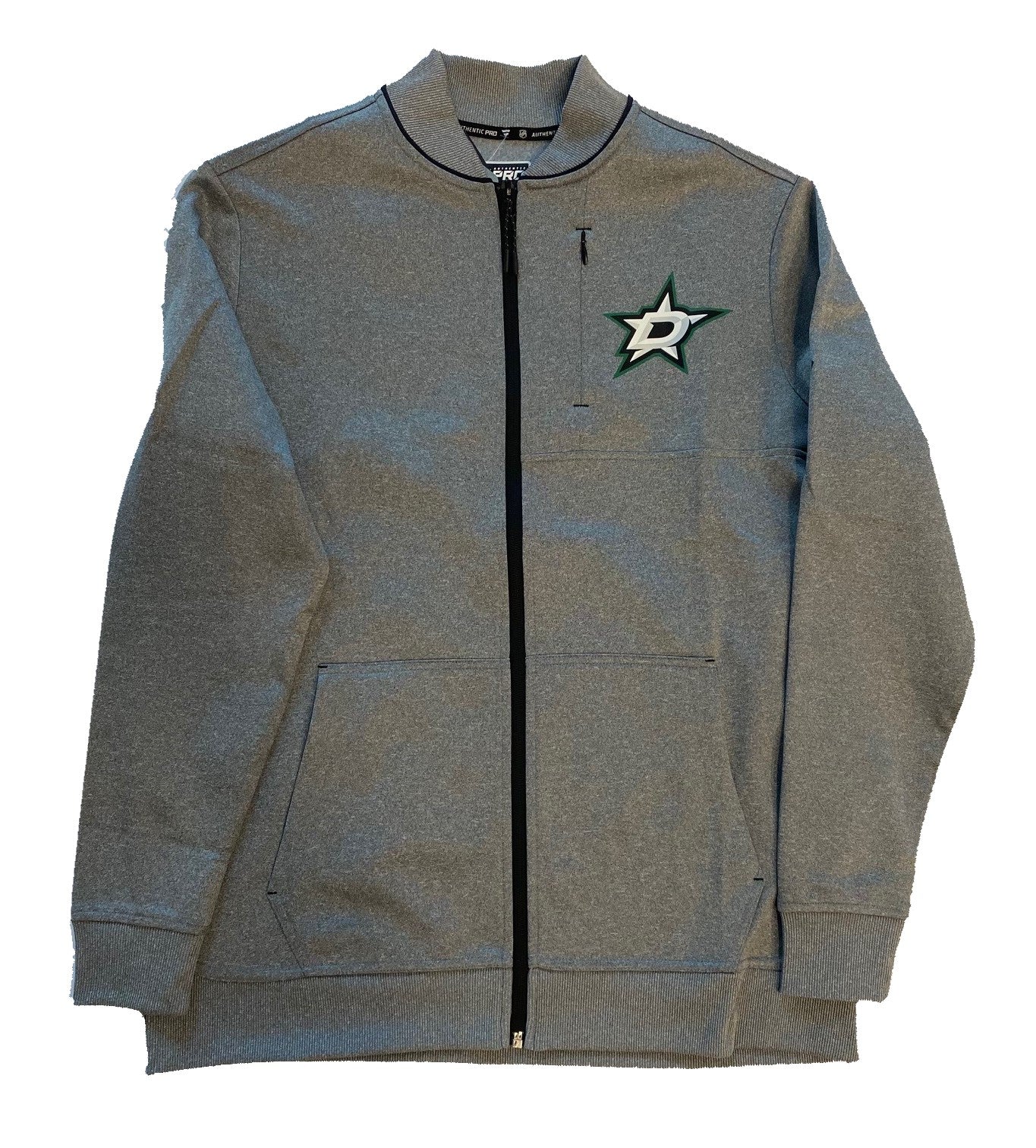 Dallas Stars Fanatics Authentic Pro Full Zip Jacket in Gray - Front View