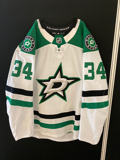 Denis Gurianov 20/21 Away Set 1 Game Worn Jersey in Green and White - Front View