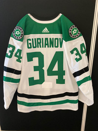 Denis Gurianov 20/21 Away Set 1 Game Worn Jersey in Green and White - Back View