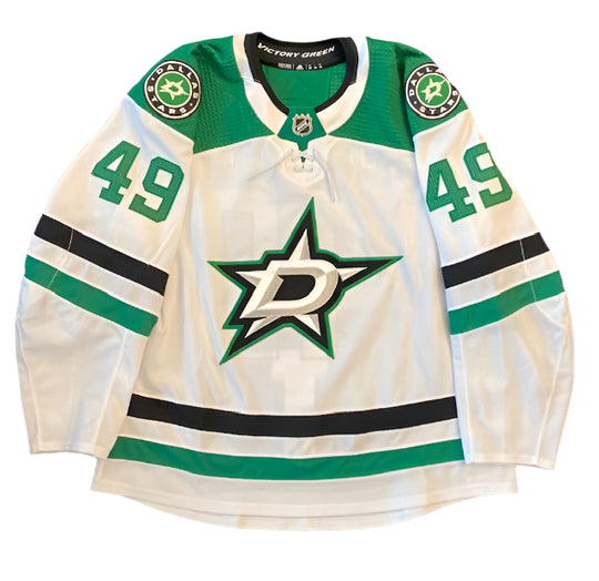 Rhett Gardner 20/21 Away Set 3 Game Worn Jersey in Green and White - Front View