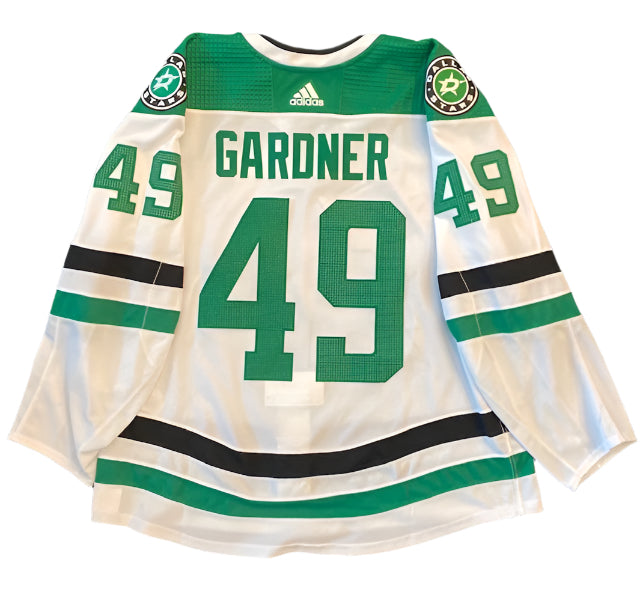 Rhett Gardner 20/21 Away Set 3 Game Worn Jersey in Green and White - Back View