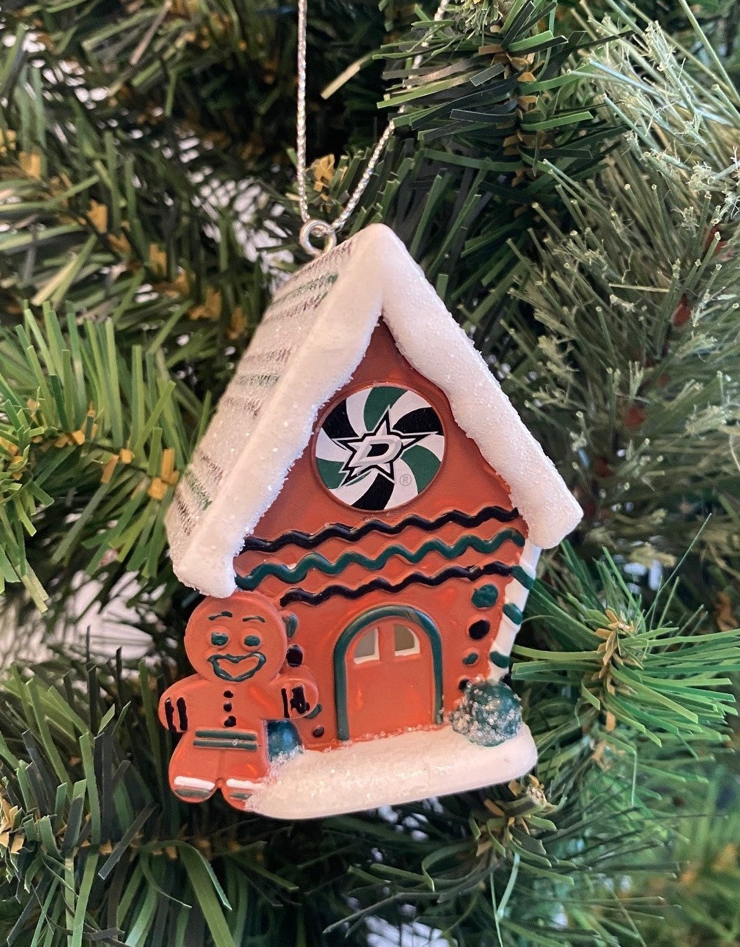 Dallas Stars Gingerbread House Ornament - Hung Up View