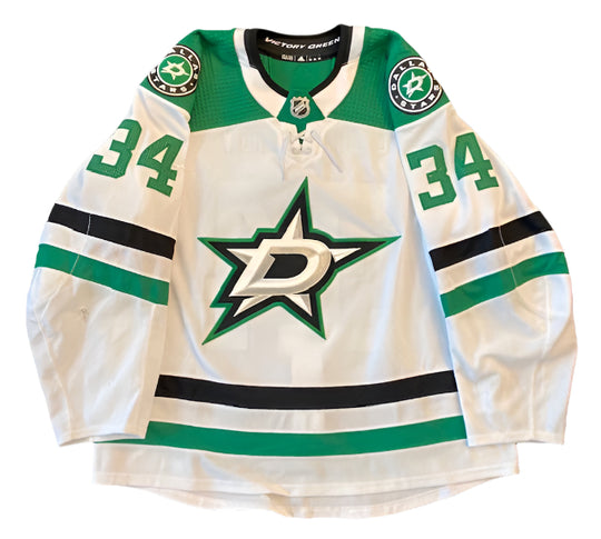 Denis Gurianov 20/21 Away Set 2 Game Worn Jersey in Green and White - Front View