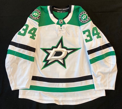 Denis Gurianov 20/21 Away Set 2 Game Worn Jersey in Green and White - Front View