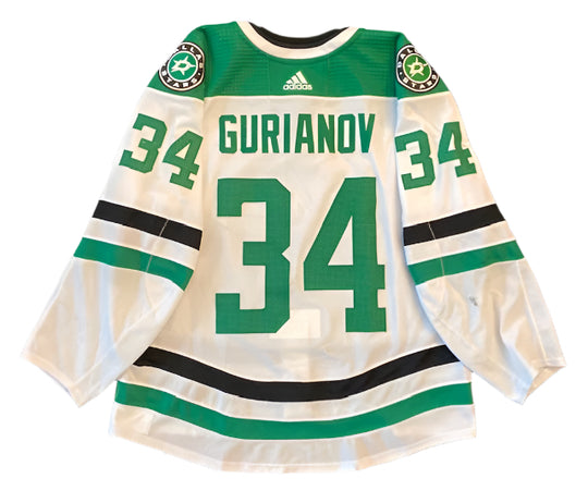 Denis Gurianov 20/21 Away Set 2 Game Worn Jersey in Green and White - Back View