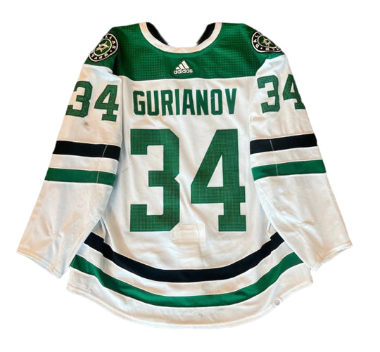 Denis Gurianov 21-22 Game Worn Set 1 Away Jersey in Green and White - Back View