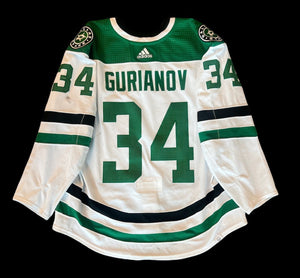 Denis Gurianov 21-22 Game Worn Set 1 Away Jersey in Green and White - Back View