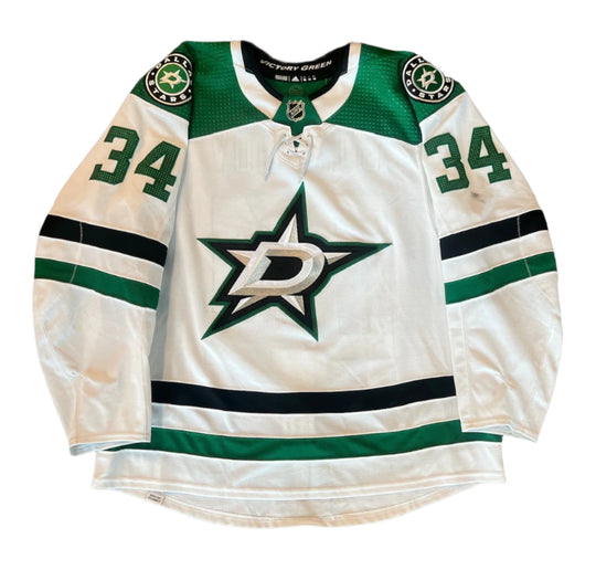 Denis Gurianov 21-22 Game Worn Set 1 Away Jersey in Green and White - Front View