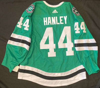 Dallas Stars Team Issued Joel Hanley Home Jersey in Green - Back View