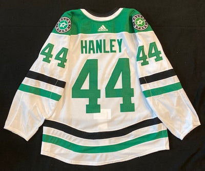 Joel Hanley 20/21 Away Set 3 Game Worn Jersey in Green and White - Back View